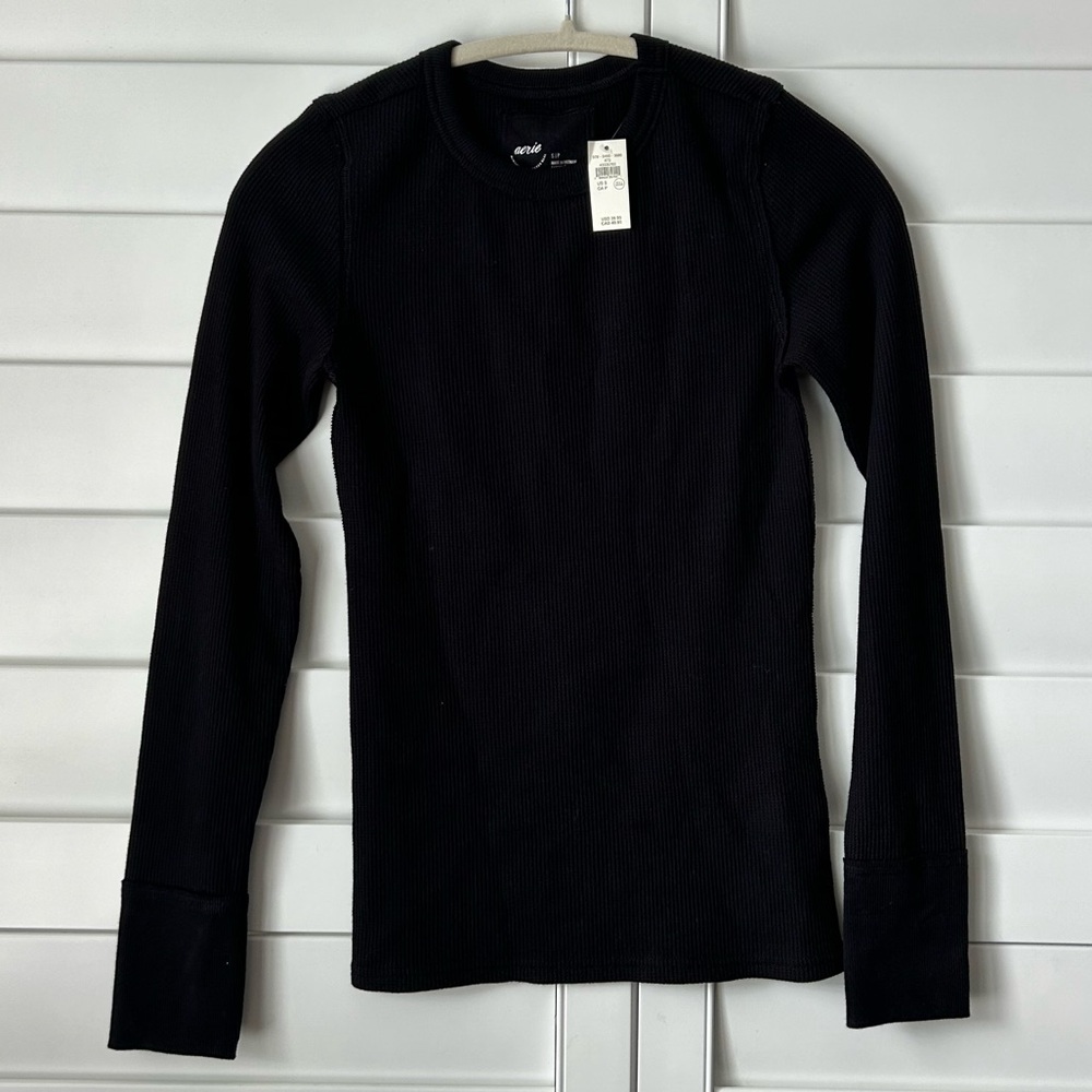 Aerie Classic Black Ribbed Top